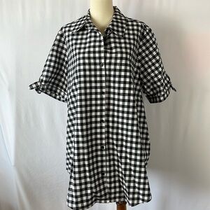 Roaman's Black and White Checked Blouse w/ Tie Sleeves & Front Pocket - Size 18W